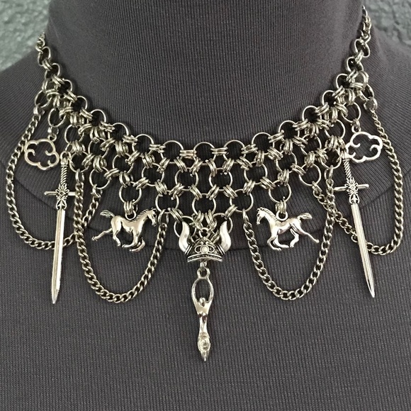 "Ride of the Valkyries #3" Handmade Gothic Warrior Silver Choker Necklace Viking - Picture 3 of 16